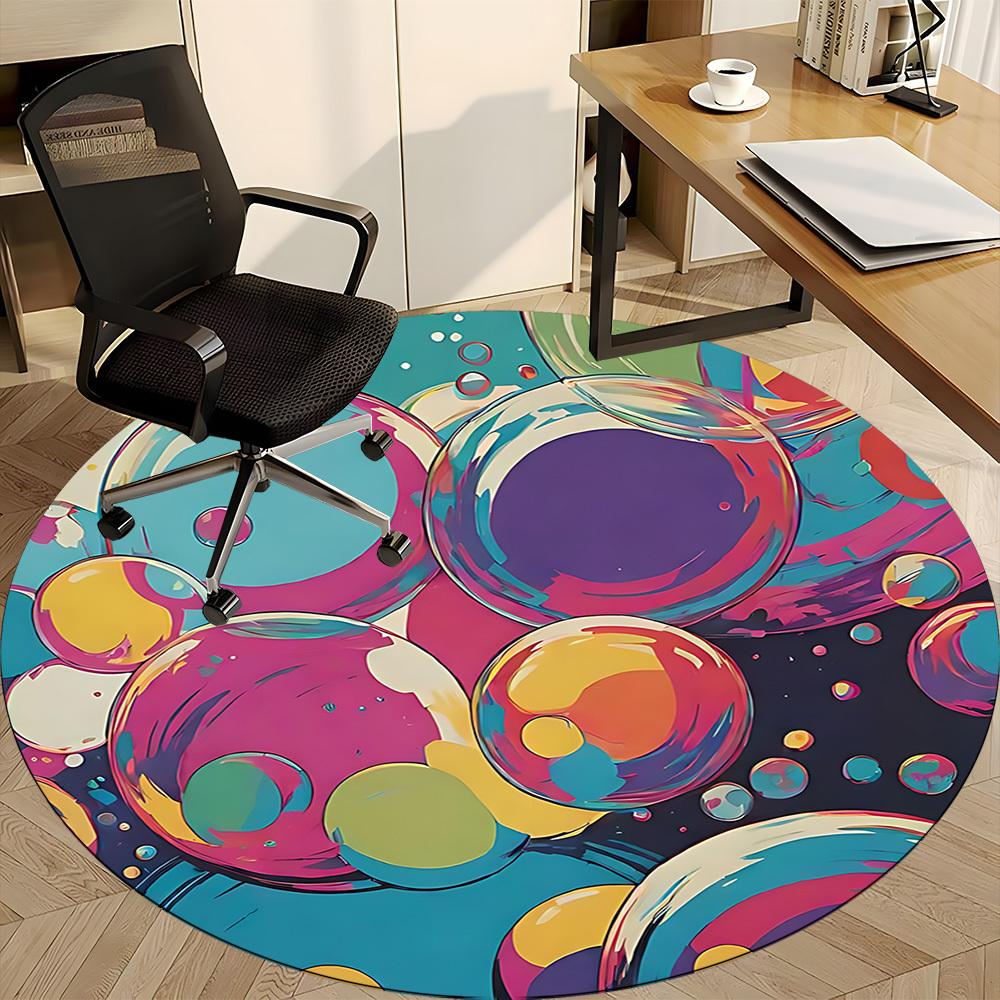 1pc Bubbles Colors Office Round Area Rug, Indoor Mat Suitable For Office, Under Office Chairs Bedroom Living Room Home Decor, Room Deco