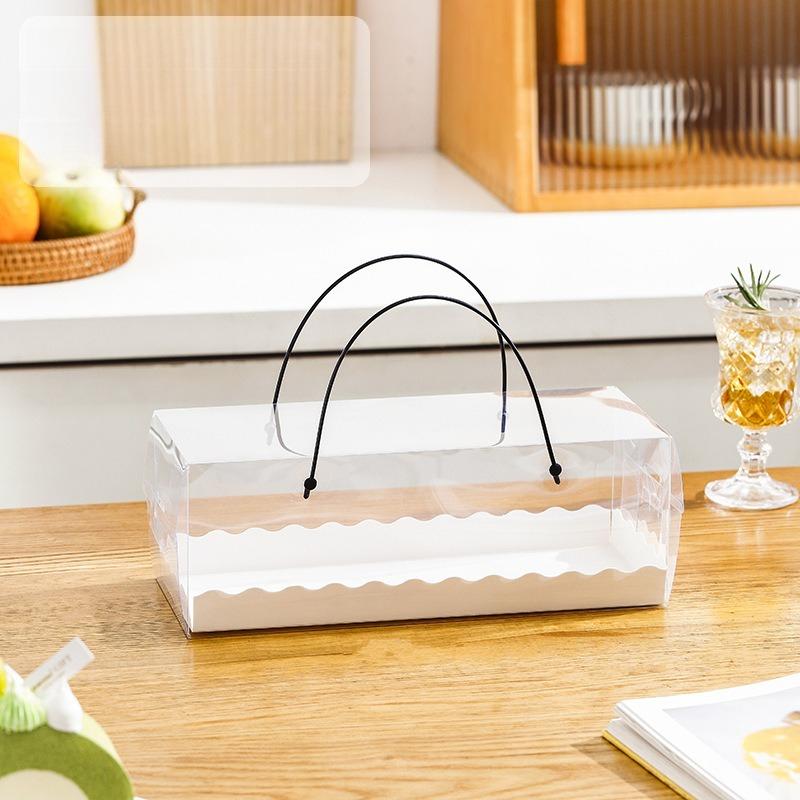 Portable Cake Roll Transparent Box Western Style Dessert Packaging Boxes Rectangular Pastry Case 10pcs Handheld Swiss Roll Cases Double-sided Laminat