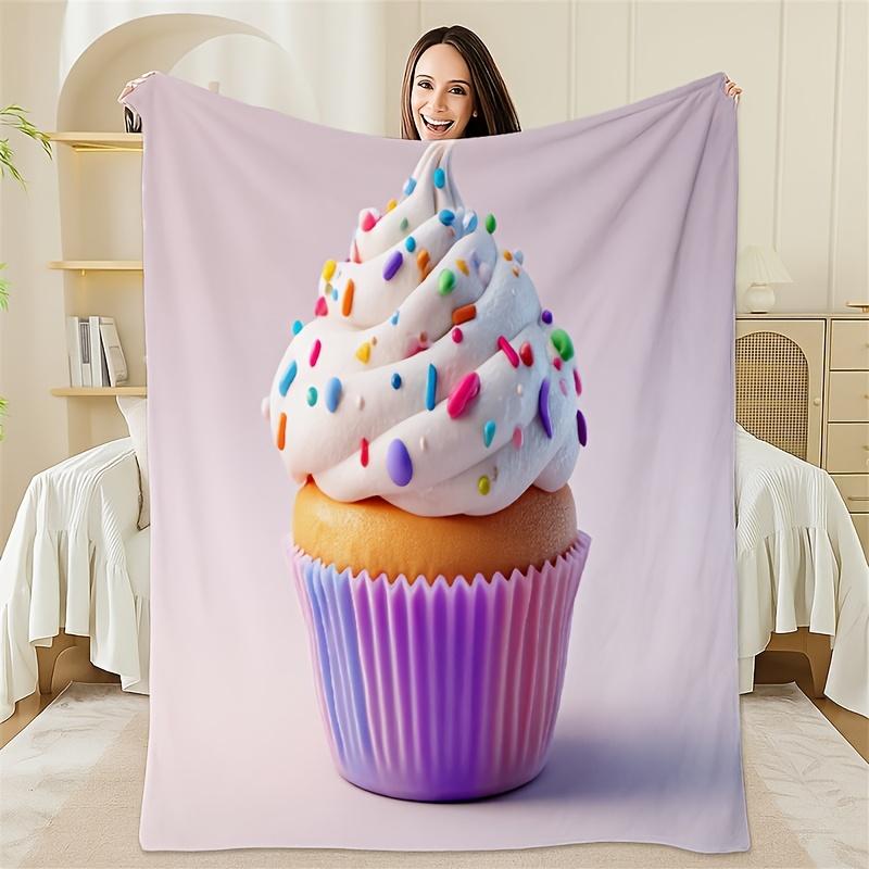 

Macaroncolored cupcake Flannel printed blanket suitable for all seasons suitable for living room office sofa and travel 75x100cm