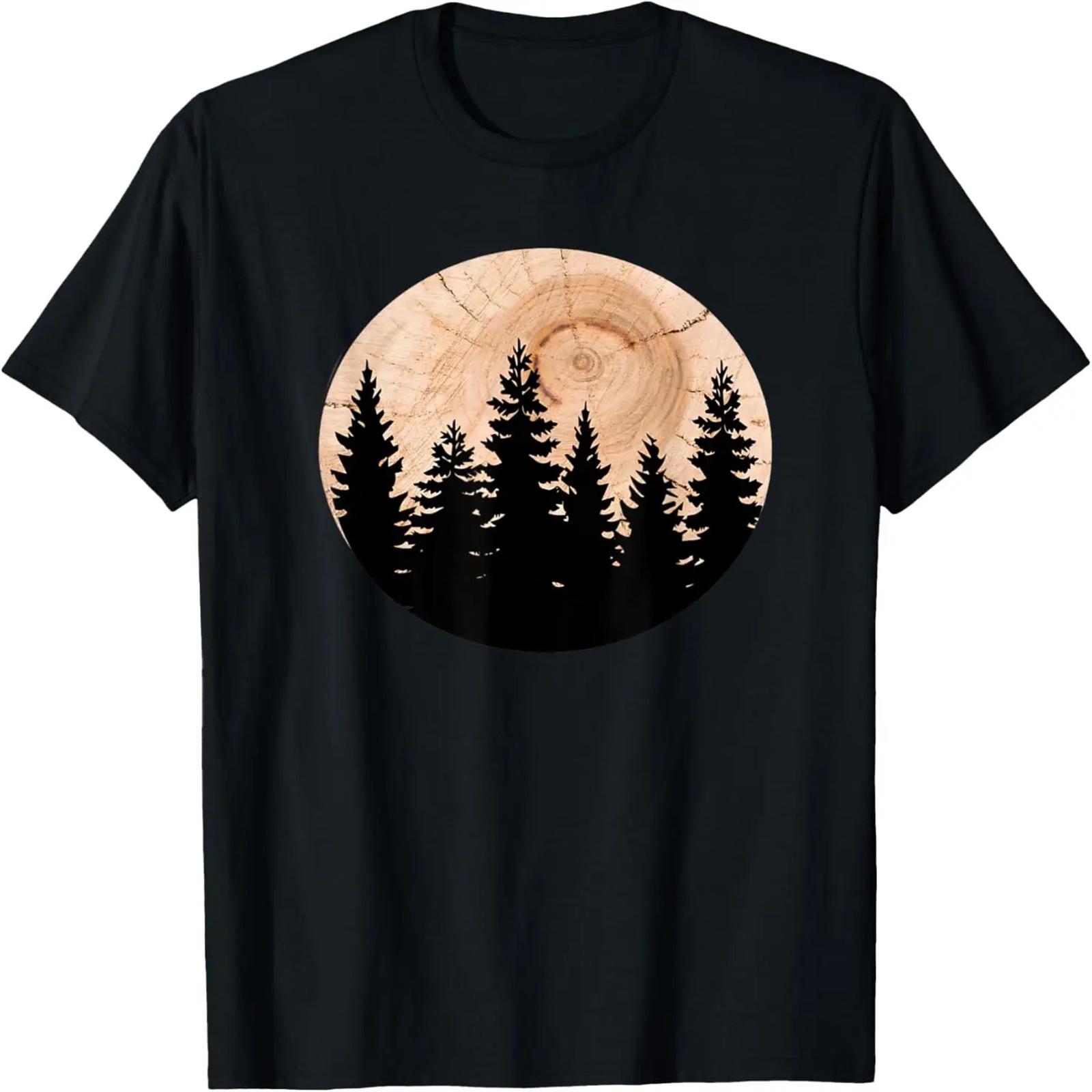 

Wood Grain Full Moon Retro Sunset Pine Trees Nature T-Shirt S