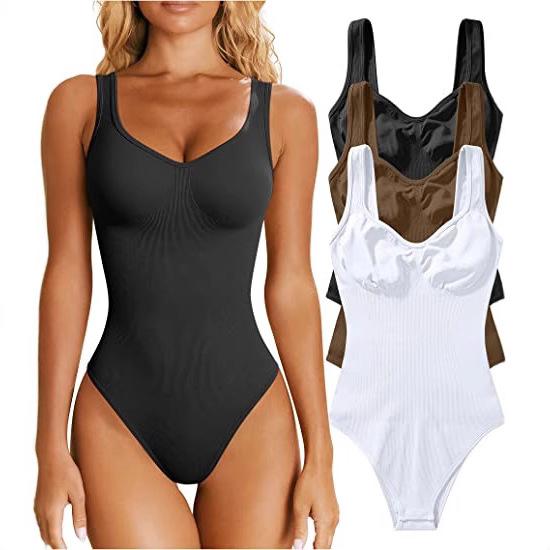 European And American New Women'S Onesie Sexy Pit Ribbed V-Neck Sleeveless Vest Onesie White