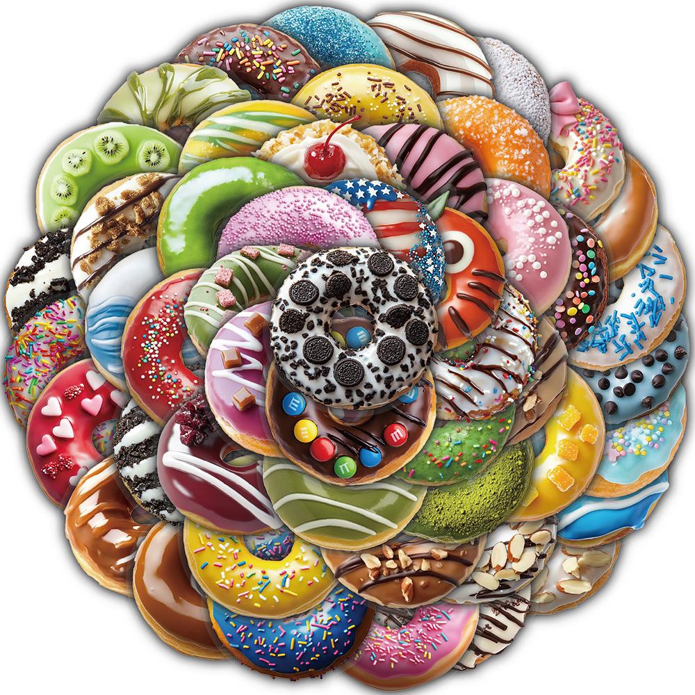 

50PCS Donut Sticker Aesthetic Luggage Phone Casual Personalize Decorative Coffee Art Aesthetic Wall Decor Laptop Sticker