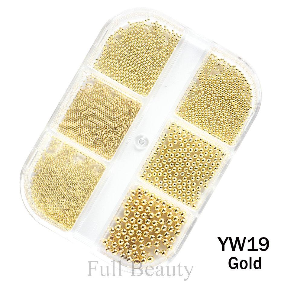 6 Grids Mini Stainless Steel Metal Bead 3D Sliver Gold Small Micro Beads DIY Nail Art Decoration Accessories