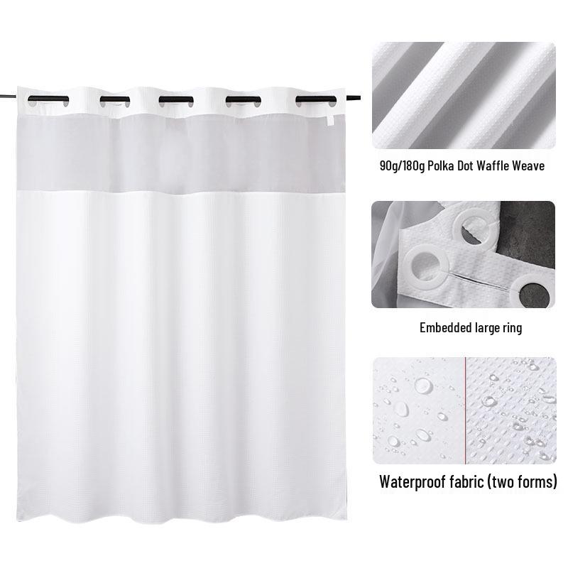 Solid Color Polka Dot Double Layer Waterproof Waffle Weave Shower Curtain with Large Built-in Rings