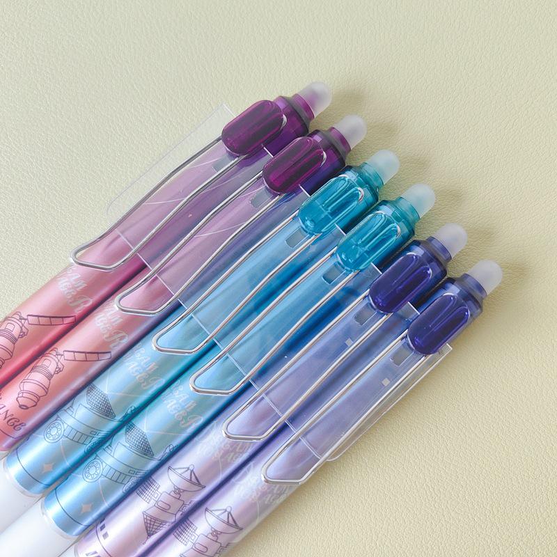 Triangular Grip Clickable Erasable Gel Pen with Metal Clip, Bullet Tip 0.5mm, Crystal Blue