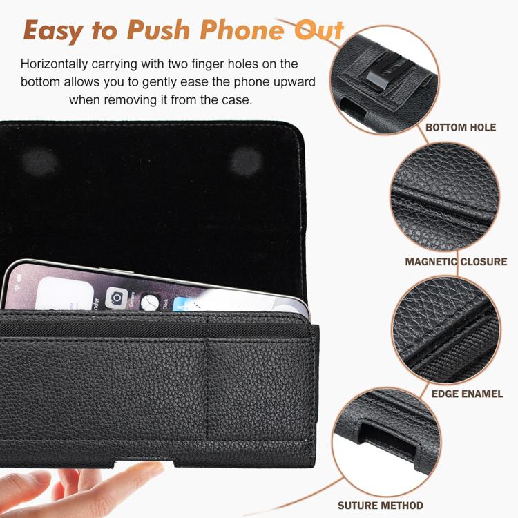 BFB21 Horizontal Litchi Texture Vegan Leather Phone Waist Bag Belt Pouch Holster Case