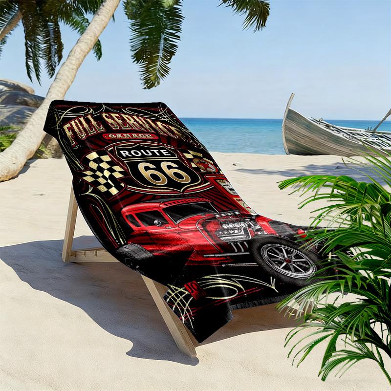 Vintage Route Classic Car 2D Flat Print Beach Towel, Large Soft Quick Dry Towel for Beach Camping SwimmingZSTJ0915185