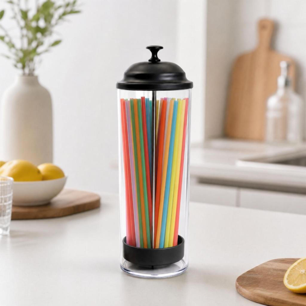Cylindrical Straw Dispenser Transparent with Lid DustdustResistant for Restaurant,