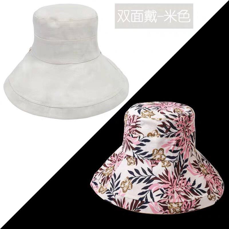 

Hat female double-sided Japanese Internet celebrity travel visor sun protection big brim face bucket hat women summer double-sided can wear M（56-58cm） брудно-білий