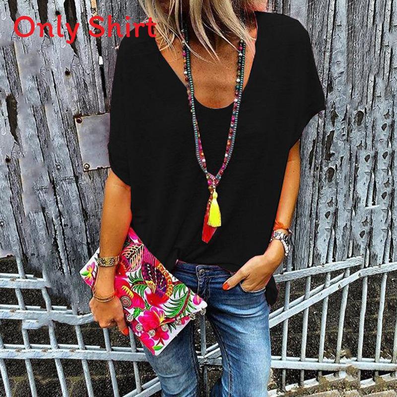 Womens Cotton V Neck Short Sleeve T Shirt With Loose Fit For Casual Spring Season
