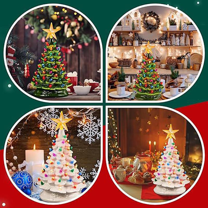 Retro Hand-Painted Tabletop Christmas Trees, Ceramic Christmas Trees That Light Up, Table Top Christmass Tree With Lights