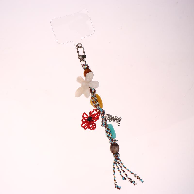 Ethnic Style Artistic Beaded Charm Keychain Vintage Flower Phone Lanyard Bag Pendant Key Hanging Decoration Gifts
