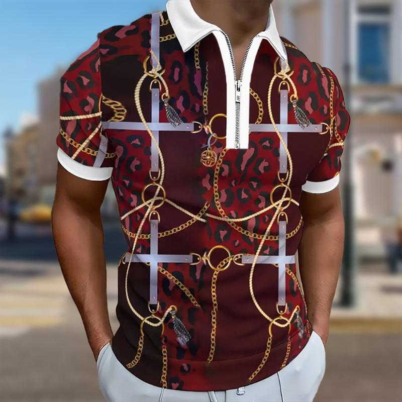 Herrenhemd Polo Casual Reißverschluss Kurzarm Mode Lässig Reißverschluss Sommer Frühling Normale Passform Verträumter Druck 3D-Druckhemd