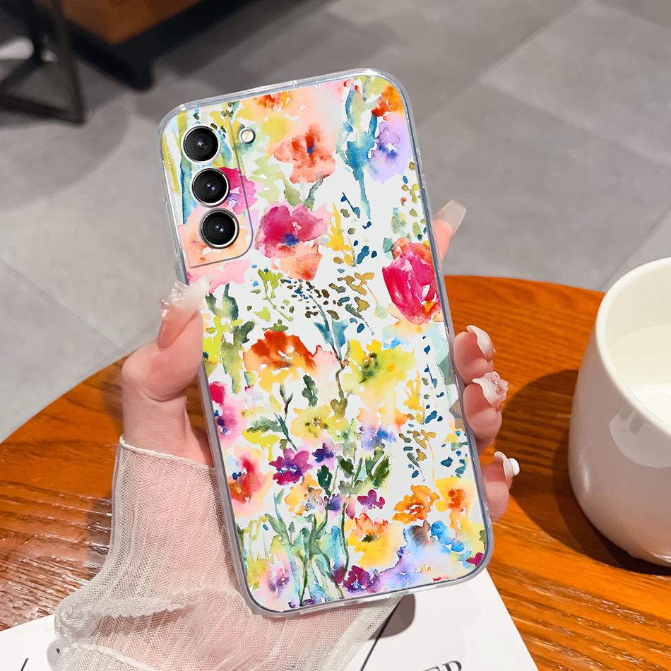 For Samsung S21 FE Plus Ultra Phone Case Ink Painting Soft TPU Clear Silicone Anti Drop Back Cover For Galaxy S 21 Funda Bumper