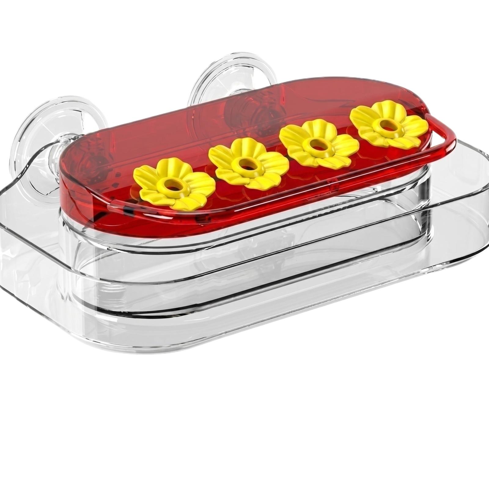 

Window Mounted Hummingbird Feeder with Suction Cups Clear Plastic Nectar Container Flower Shaped Feeding Ports Durable Design for Easy Attachment One Size