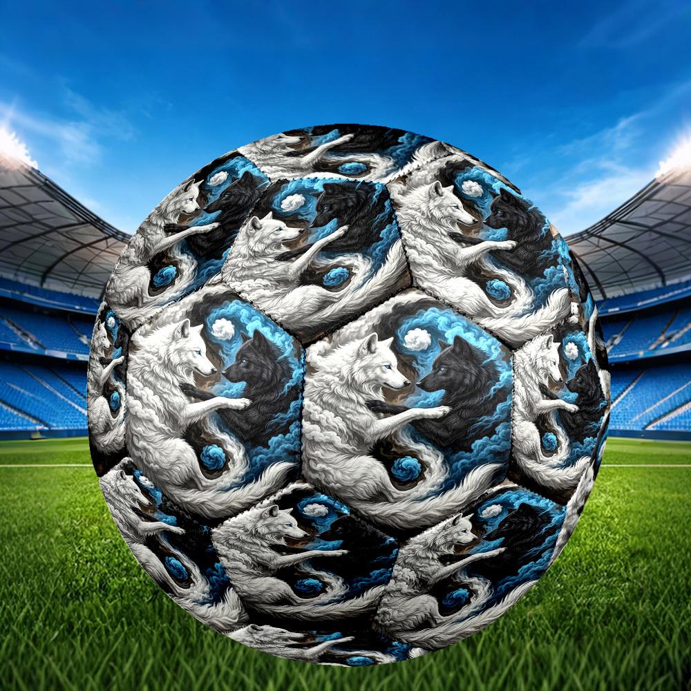 1 Stück Yin Yang Wölfe Thema Fußball, Größe 5, Leichtes PVC, Outdoor Trainingsfußball, Geschenk c6574