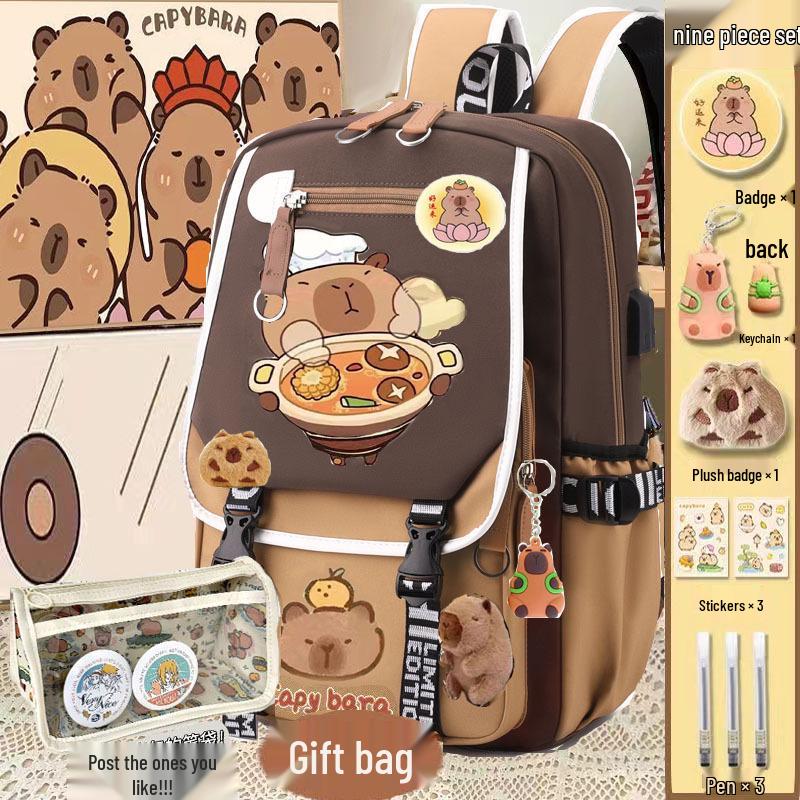 Capybara Backpack: Cute, Funny, Large Capacity, Stain-Resistant, Multifunctional for Middle School Girls