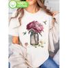 European Size Y-Bottle Peony And Hummingbird, Printed T-Shirt, Short-Sleeve Round Neck Casual Top, for Summer And Spring