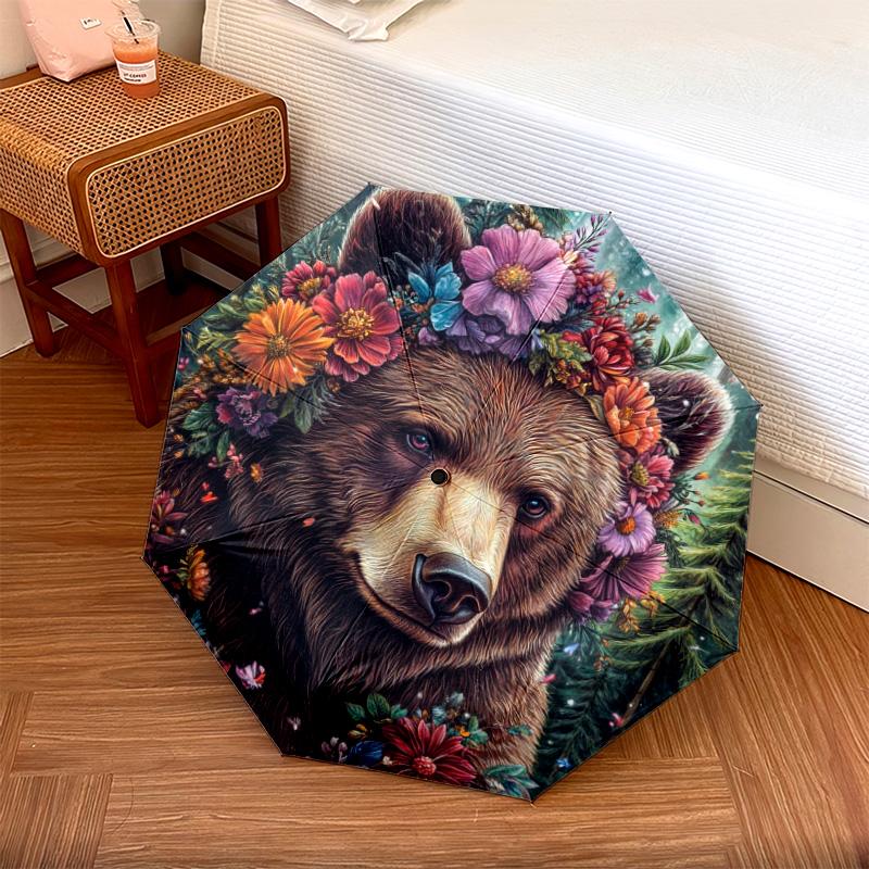 

1 PC Automatic Folding Umbrella - Crown Bear Pattern, Portable & Foldable Design with 8 Ribs, Christmas Birthday Gifts