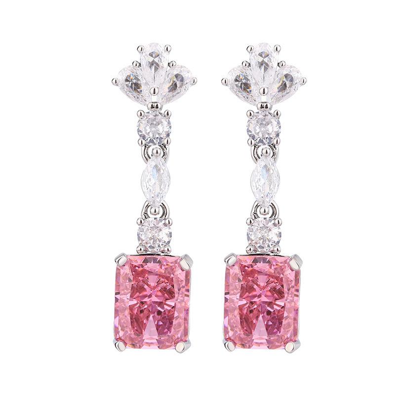Autumn and winter new Huabi jewelry high carbon diamond ice flower cut copper inlaid pink diamond sugar cube set female host stone 8 * 10