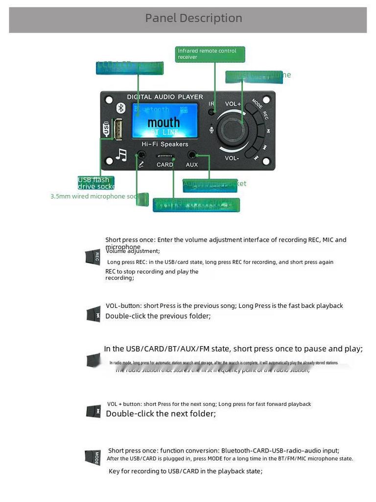 JQ Bluetooth MP3 Decoding Board with LCD Screen for DIY Car Audio Amplifiers