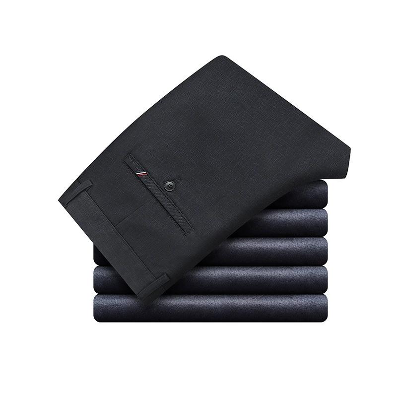 Men Pants Winter New Business Casual Fleece Trousers Fashion High Quality Elasticity Straight Classic Black Blue Thicken Pants
