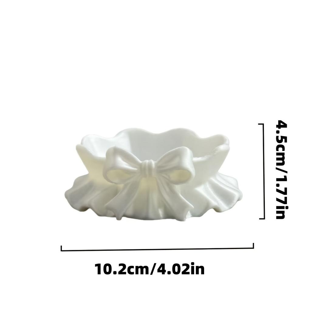 1-Piece White Bow-Shaped Storage Tray, 3D Printed Bow-Shaped Jewelry Storage Tray, Home Decoration, Girly Style 