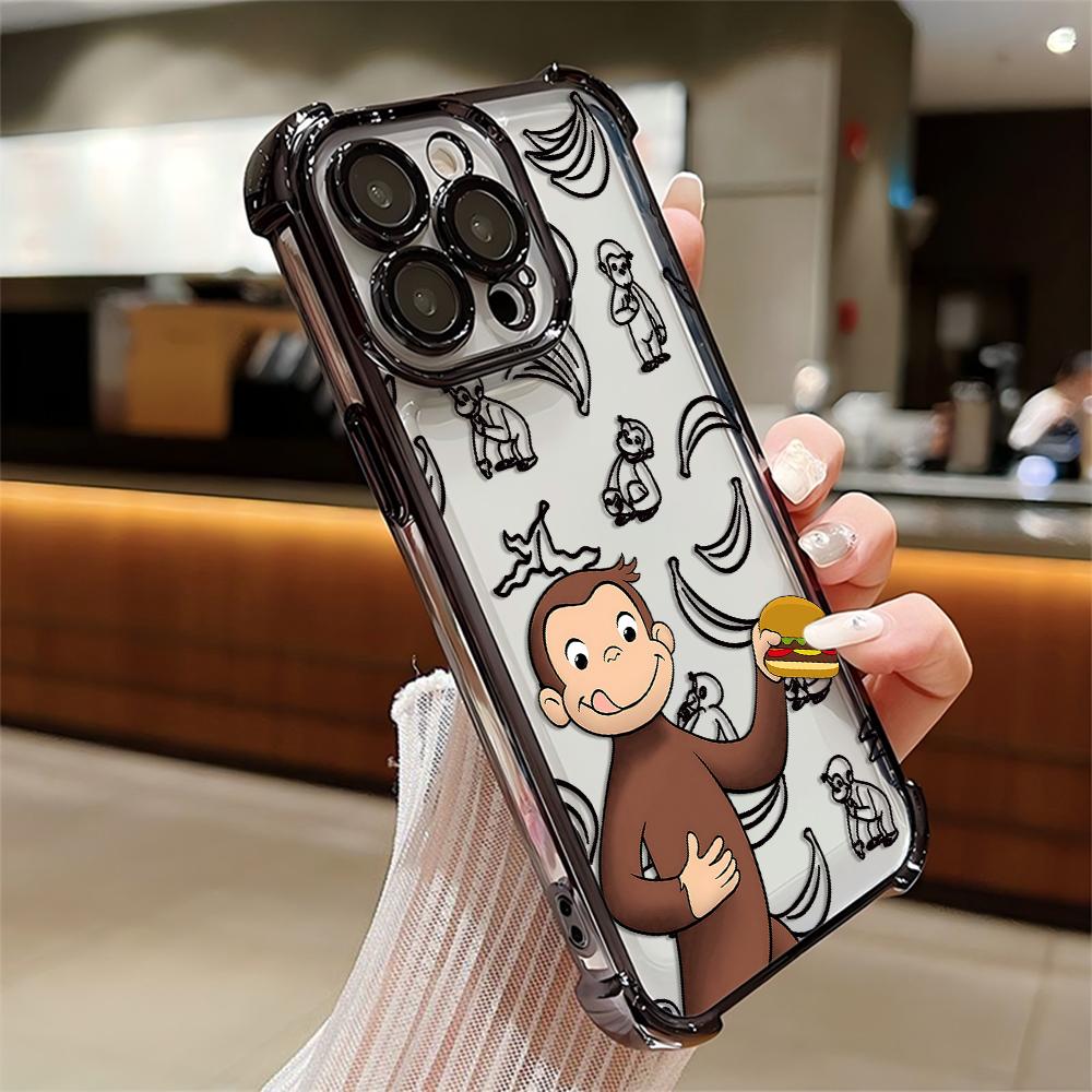 Curious George Monkey Cartoon Plating Phone Case For Samsung S26 S25 S24 S23 S22 S21 FE Note20 Edge Plus Ultra Anti Fall Airbag