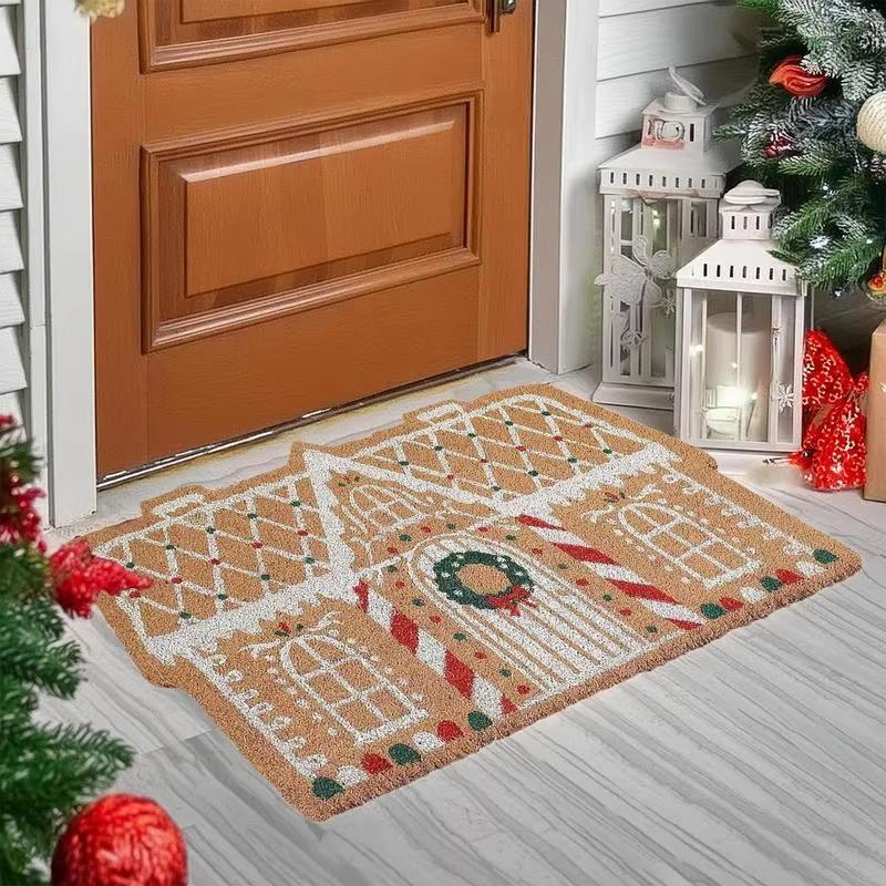 Christmas Gingerbread House Floor Mat Entrance Non Slip Water Absorbent Easy To Clean Festive Atmosphere Decorat Carpet