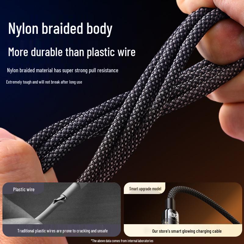 240W Transparent Fast Charging Visible Data Cable for Huawei, Apple, Honor - Universal Car Compatible