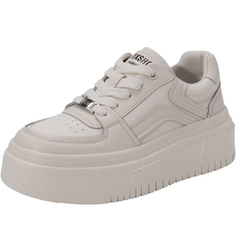 Leather Little White Shoes Women's Spring 2025 Women's Shoes New White Board Shoes Platform Height Increase Small Casual Shoes