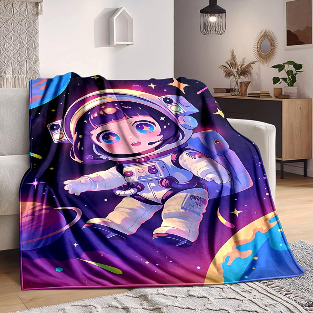 1pc Astronaut Costume Blanket, Lightweight Flannel Fleece with Digital Printing, Soft Warm for Sofa, Travel, Camping, Office, Couch, Chair, and Bed, A