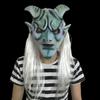 Silver-haired mask, Halloween horror ghost face costume prop, latex headgear, wig, masquerade, Silver Horned King