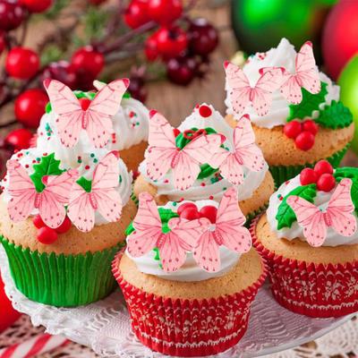40/48Pcs Cake Decoration Wafer Paper Flower Cake Toppers Edible Butterfly Flower Cupcake