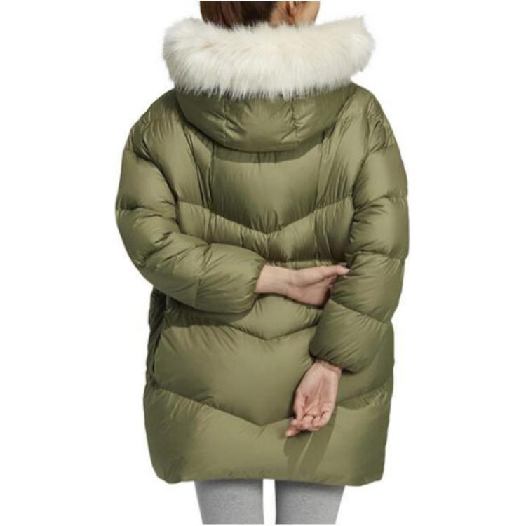 Adidas Originals Down Jacket Solid Color Zipper Stand Collar Hooded Duck Down Coat Women Jackets Green HS9515