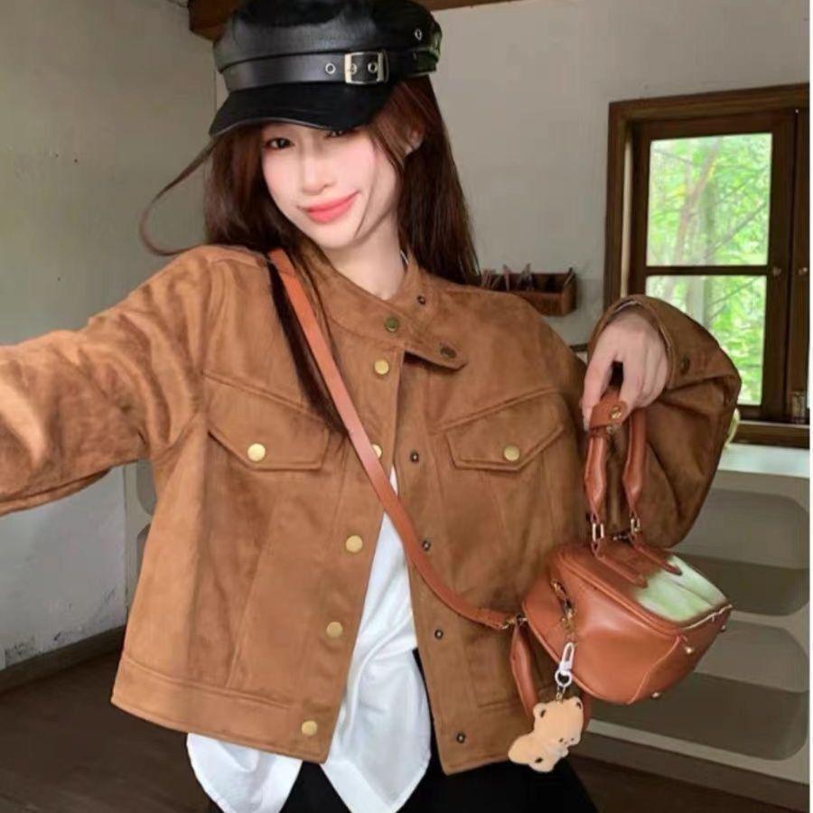 Suede Velvet Couple's Jacket - Spring/Autumn , Chinese Style, Unisex, Loose Fit, Trendy Outerwear.