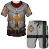 T-shirt con stampa 3D da cavaliere templare estivo per uomo Abbigliamento maschile T-shirt a maniche corte Set Armatura medievale Abiti cosplay della Santa Croce