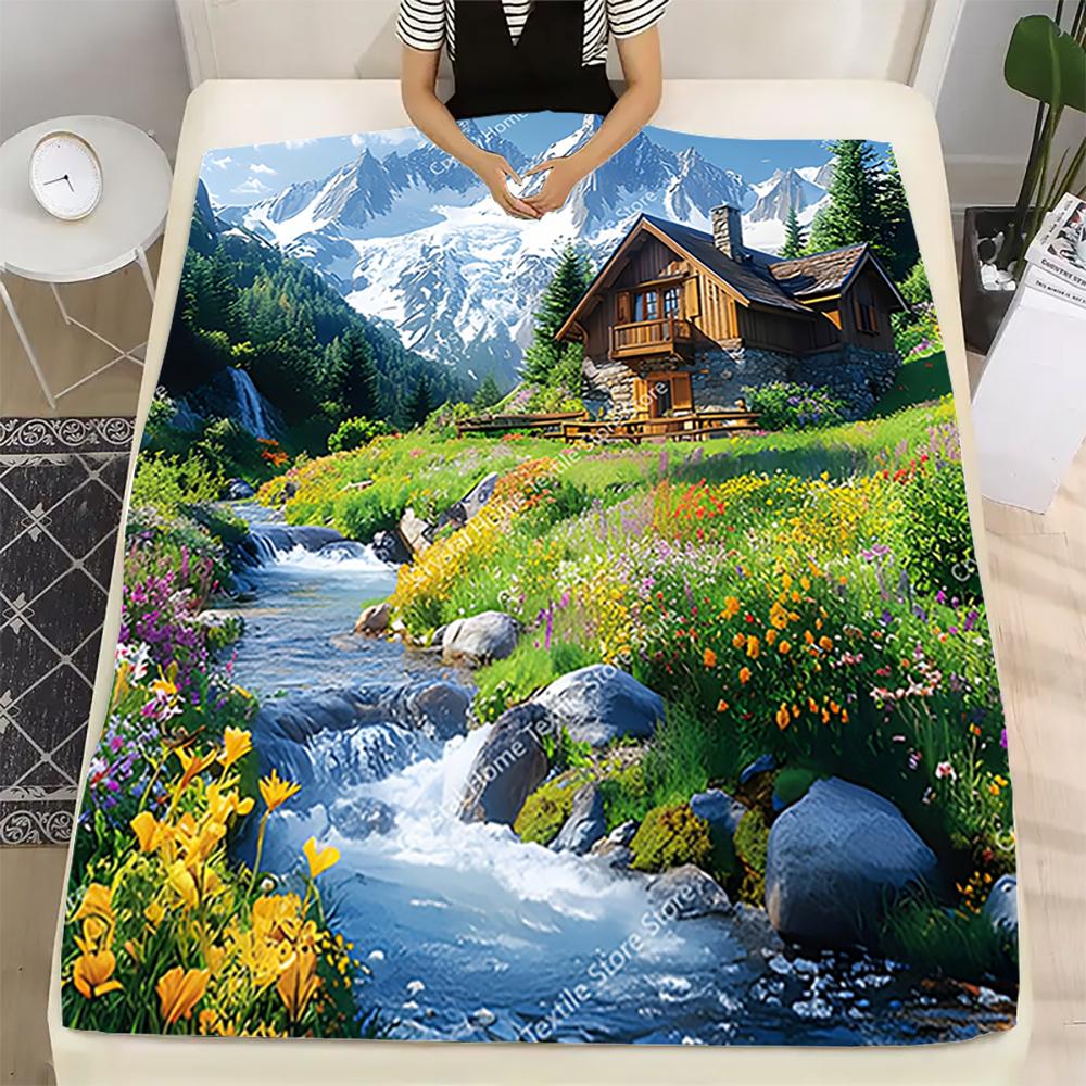 Eine Berghütte neben Flanelldecke Weiche Warme Überwurfdecke Haus Mittagspause Decke für Couch Sofa Büro Bett Reise Geschenk