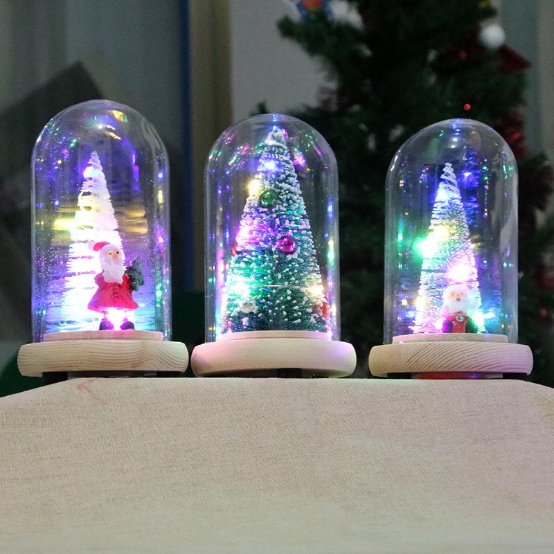 Wood Glass Cover Christmas Tree Ornament Light Up Mini Christmas Tree Christmas Gift Christmas Ornament Cedar