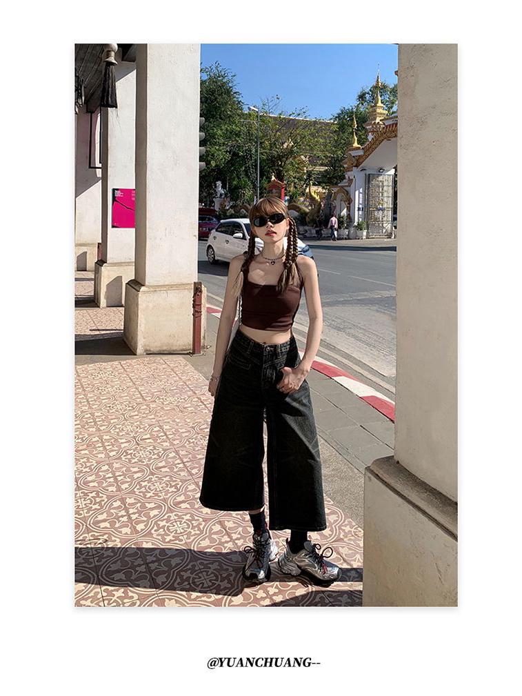 American Retro High-Waisted Wide-Leg Jeans for Women - Spring/Summer Lazy Style
