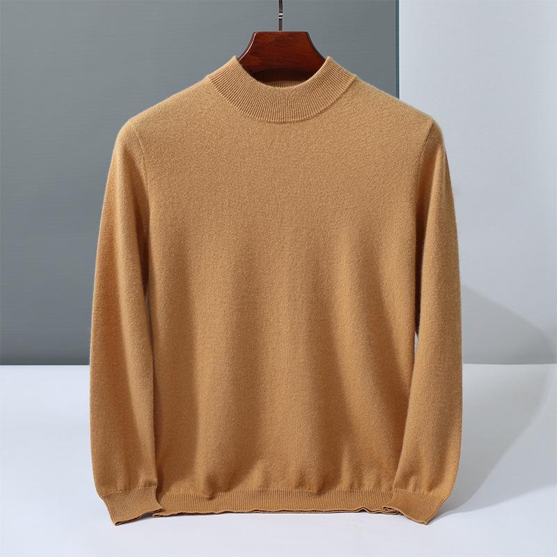 Solid color simple cashmere sweater men's semi-turtleneck pullover new knitted cashmere