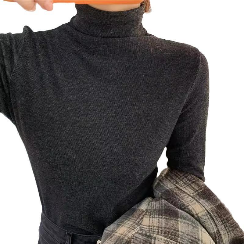 New Style Bottoming Shirt with A Autumn and Winter Fashionable Half-high Neck Furry T-shirt for Women Long-sleeved Plush Velvet Thick Top