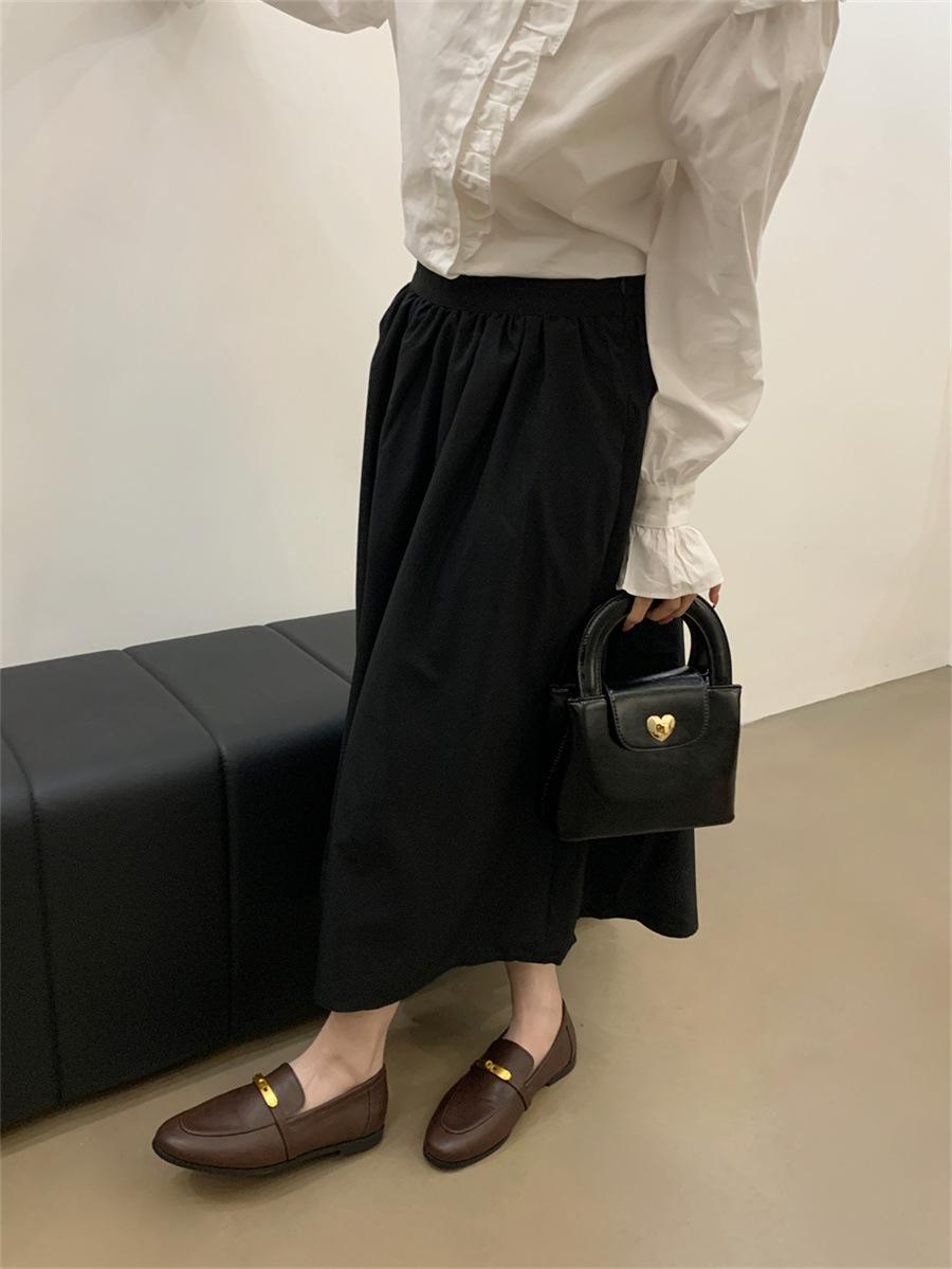 

Spring British small leather shoes women s flat bottom round head low heel single shoes one pedal Doudou soft sole loafers 2025 40 темно-коричневого