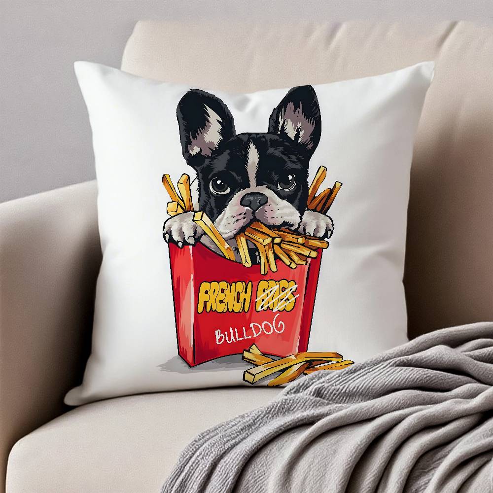 

French Bulldog Pillow Case Anti-dustmite Invisible zipper Sofa Bed 12x12Inch