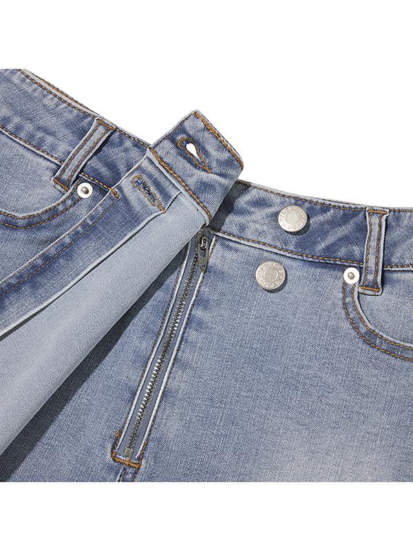 KIRSH Cherry Inner Pants Cover Denim Skirt [Blue]