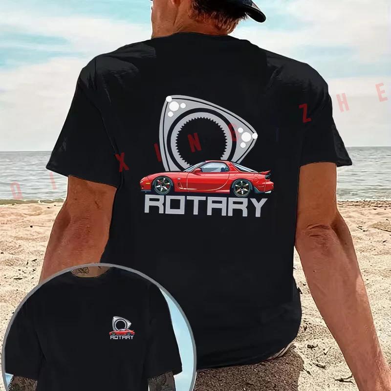 ROTARY Rotary Engine Sports Car Print motorcycle T-Shirt Double-Sided Print Men Casual Short Sleeve Summer Tops