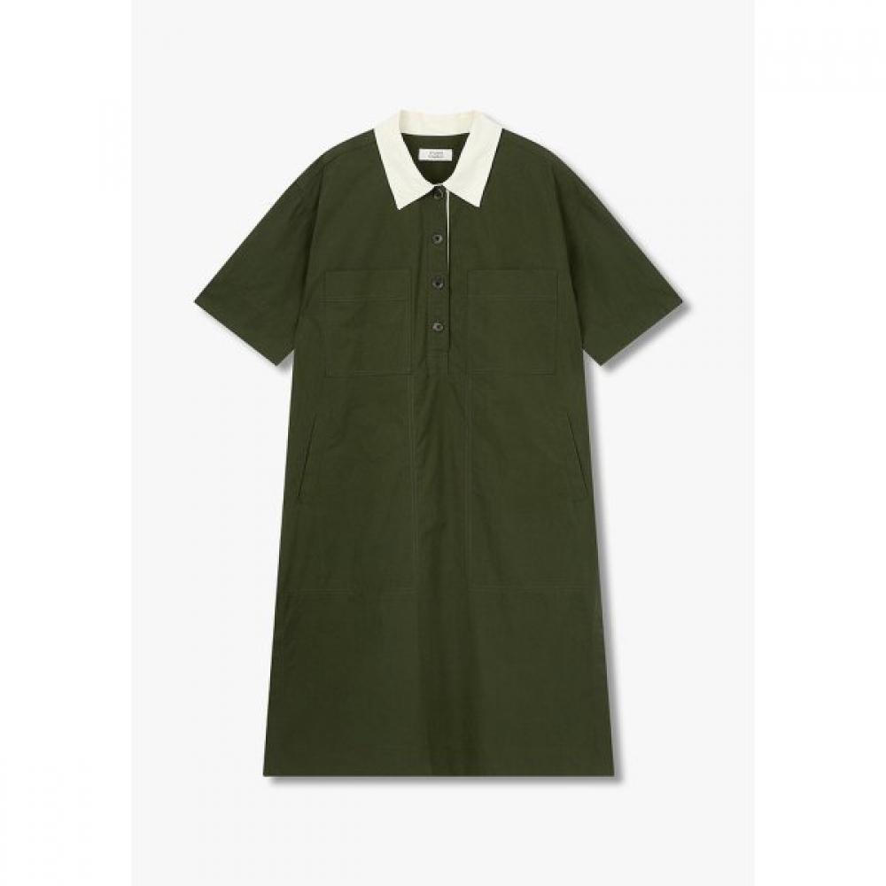 

Studio Tomboy Color Contrast Collar Neck Short Sleeve Dress 9176241983 dark khaki/OS