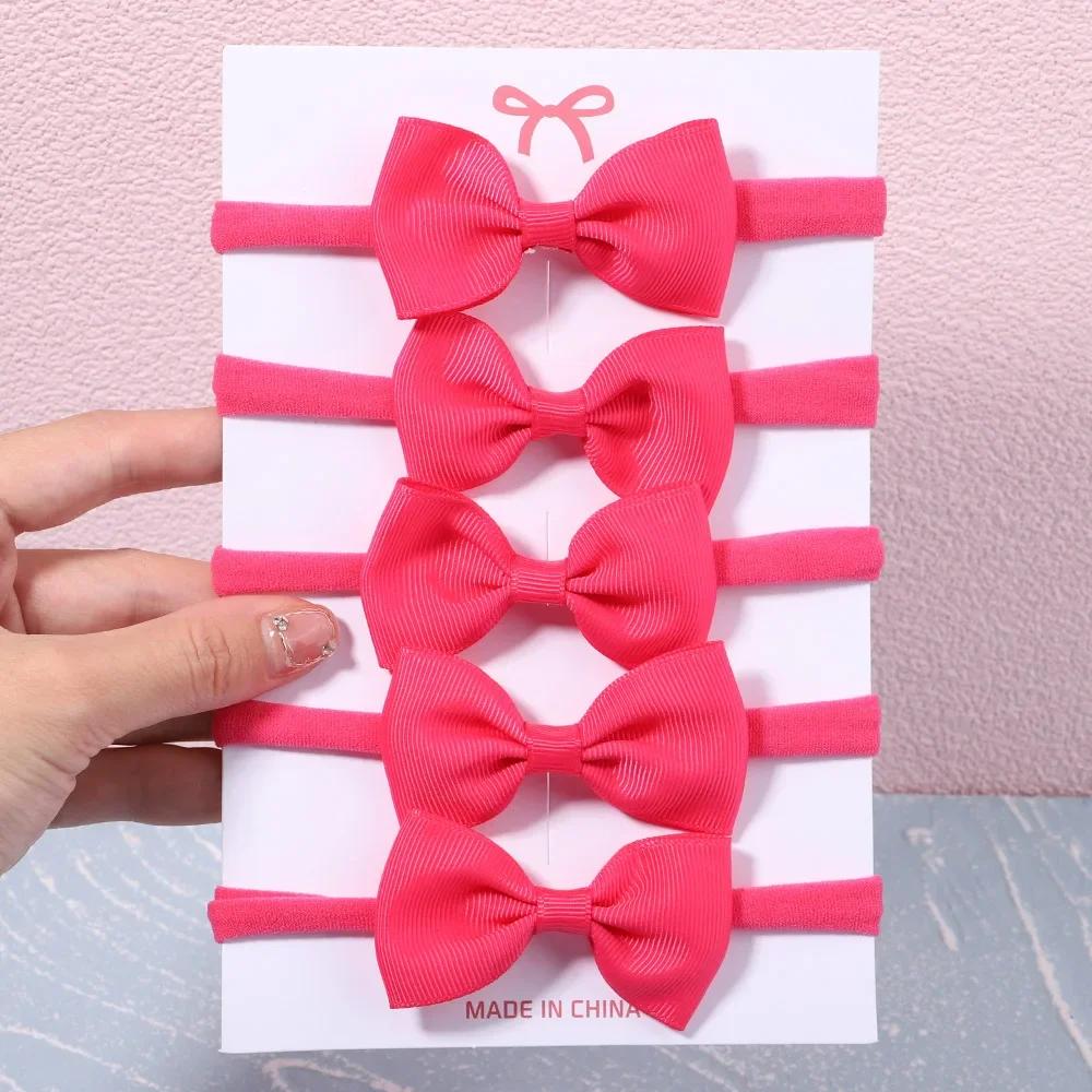 5/6Pcs Girls Solid Color Bowknot Headband For Baby Kids Grograin Ribbon Headwear Hair Bands Infant Hair Accessories