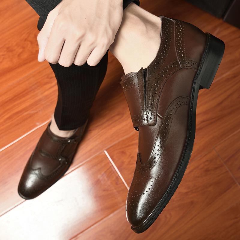 

Мужская обувь 2025 весна новая высококлассная легкая роскошь британский стиль остроносые туфли дерби мужские туфли-чехлы для ног деловые нарядные кожаные туфли 44 темно-коричневого