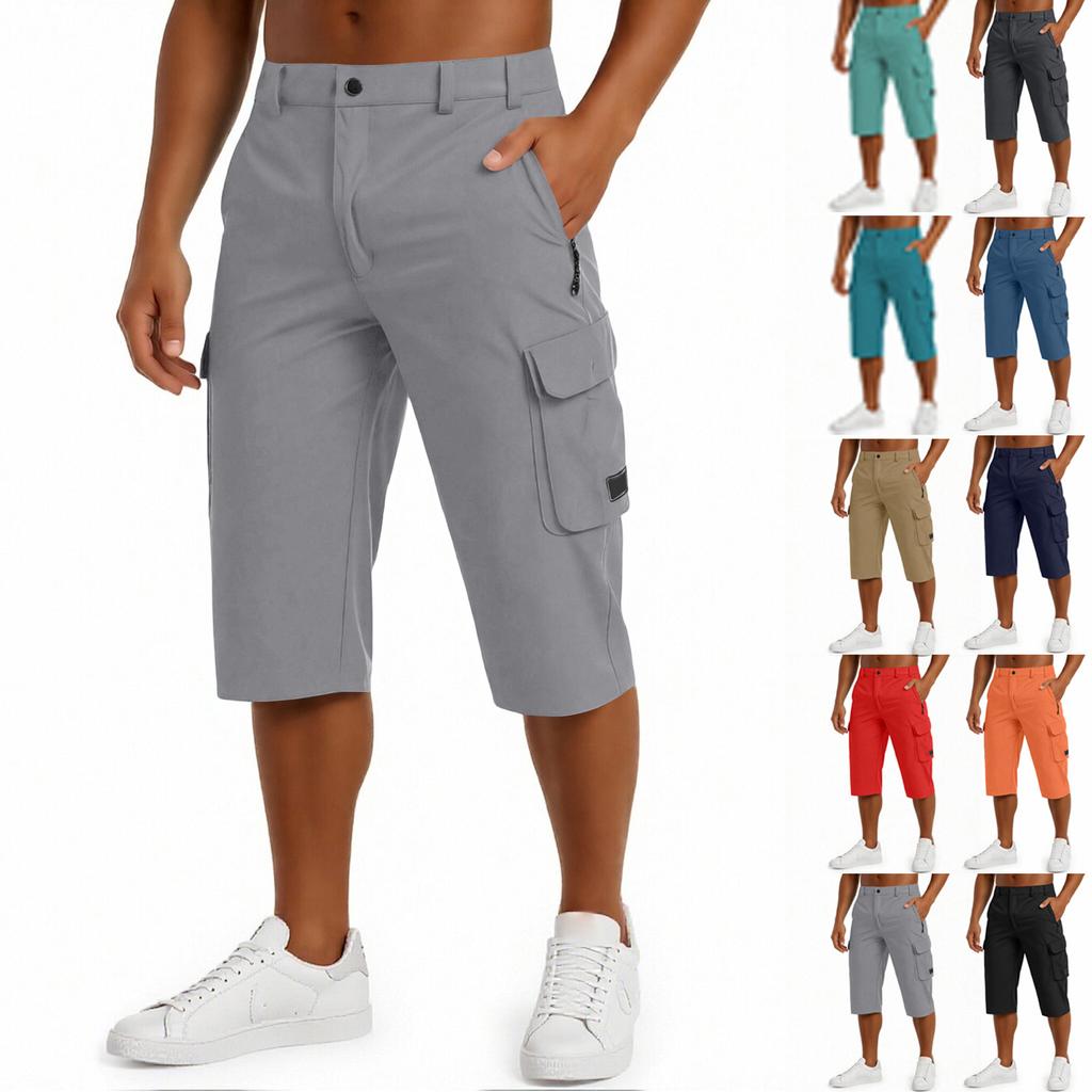Pantaloncini Cargo da Uomo al Ginocchio con Tasche Multiple Vestibilità Rilassata Chiusura con Bottone e Zip Stile Casual per l'Uso Quotidiano